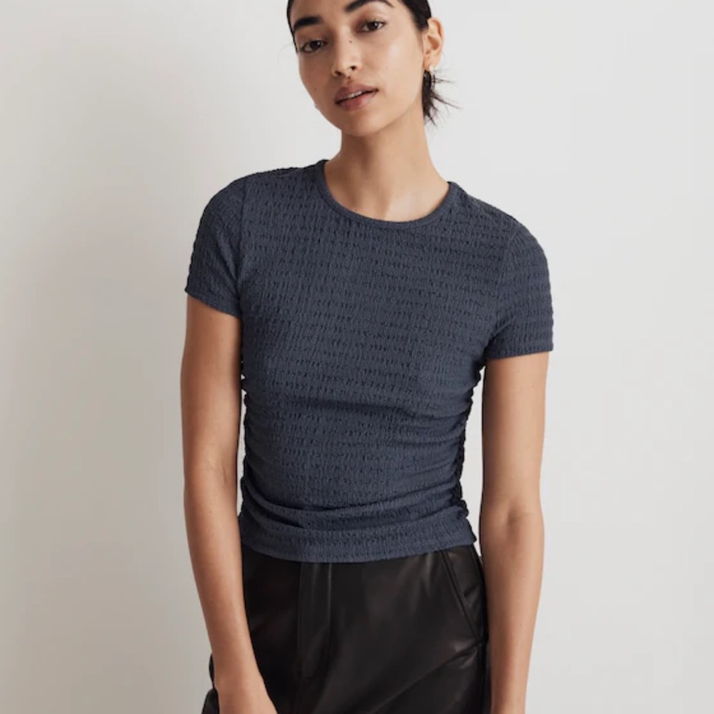 Madewell Navy Ruched Crewneck Tee